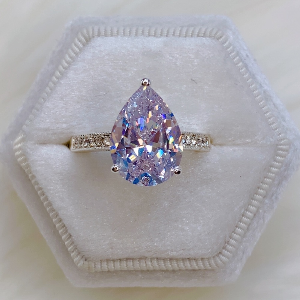 14k white gold pear diamond ring 5 CT 💍 wedding - Picture 2 of 16